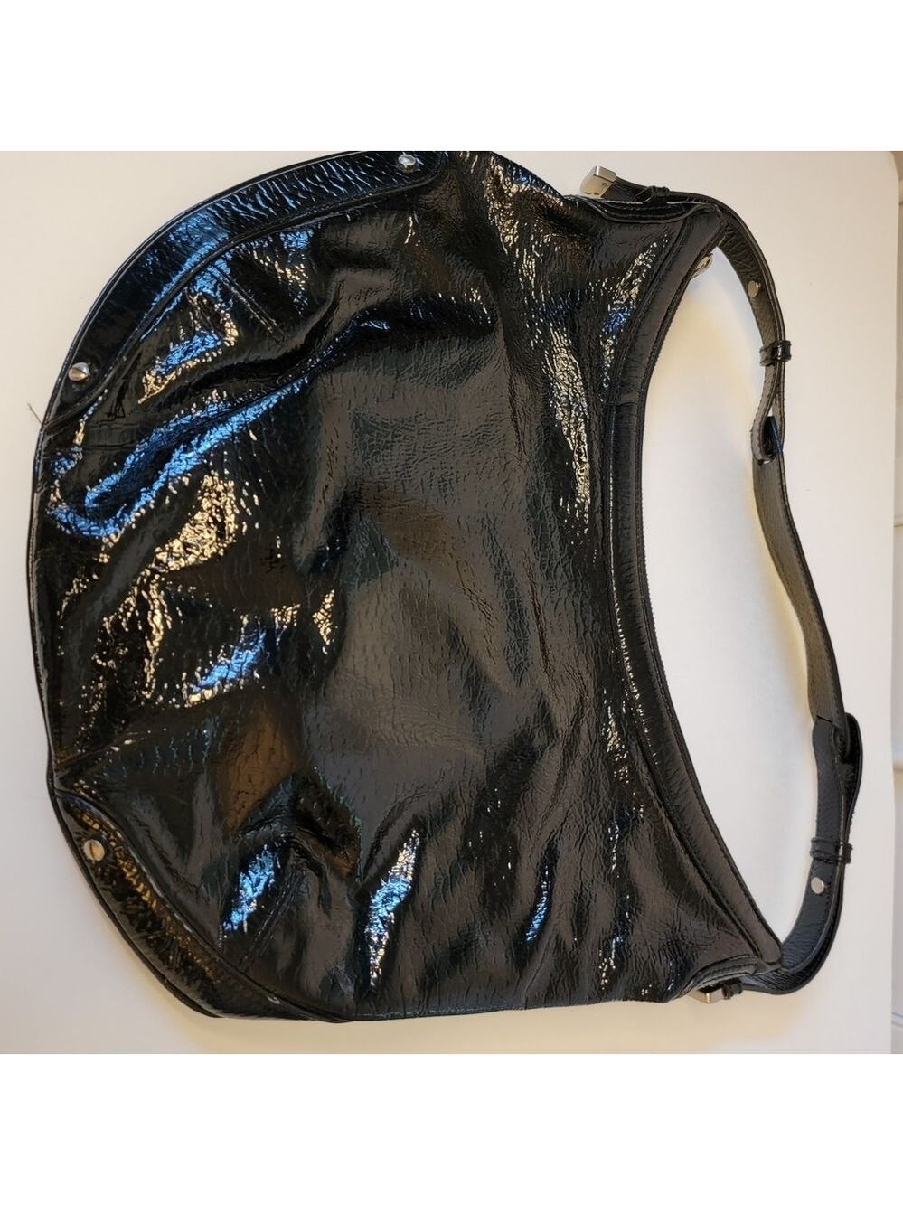 Cole Haan Patent Leather Shoulder Bag – Black Glossy Hobo Style - Picture 3 of 7